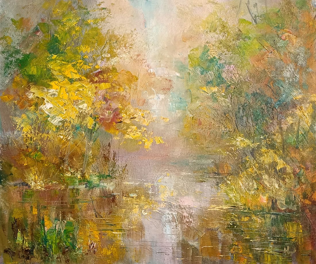 Изображение природы на картине "Осенняя мечта" маслом на холсте художника Нины Дивинской (Волгоград)