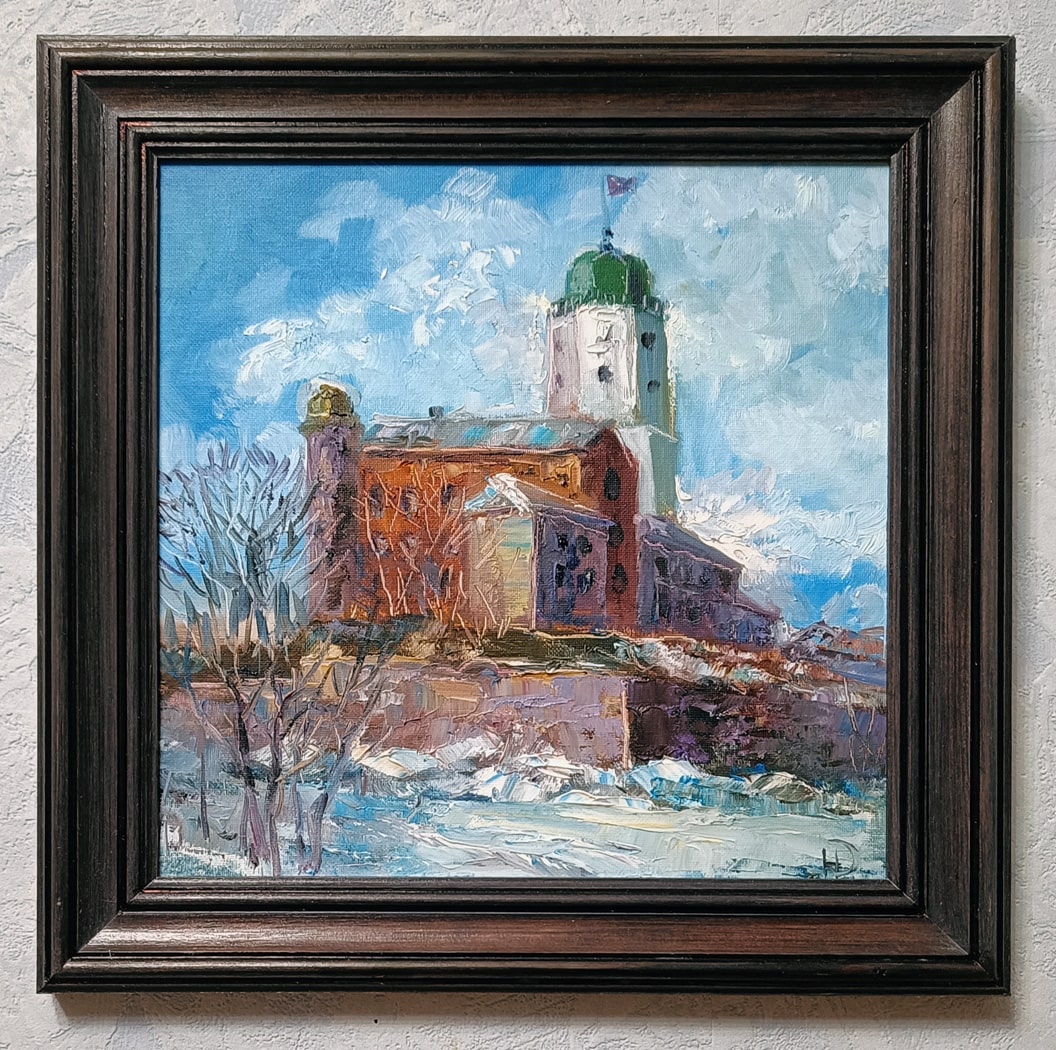 Картина "Выборгский замок" в деревянной раме