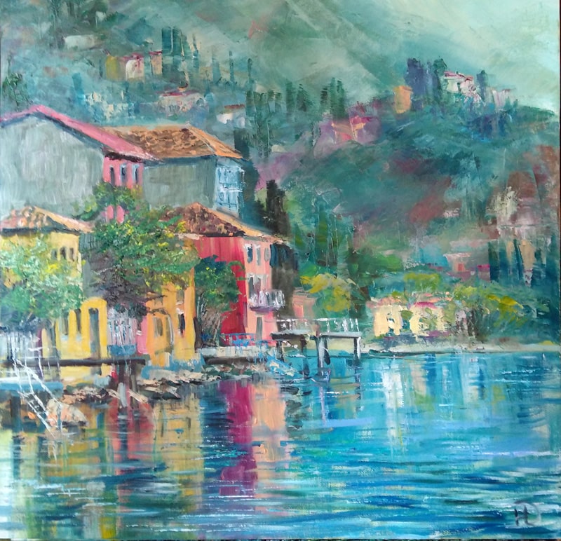 Картина маслом "Озеро в горах" Итальянский пейзаж художника Нины Дивинской