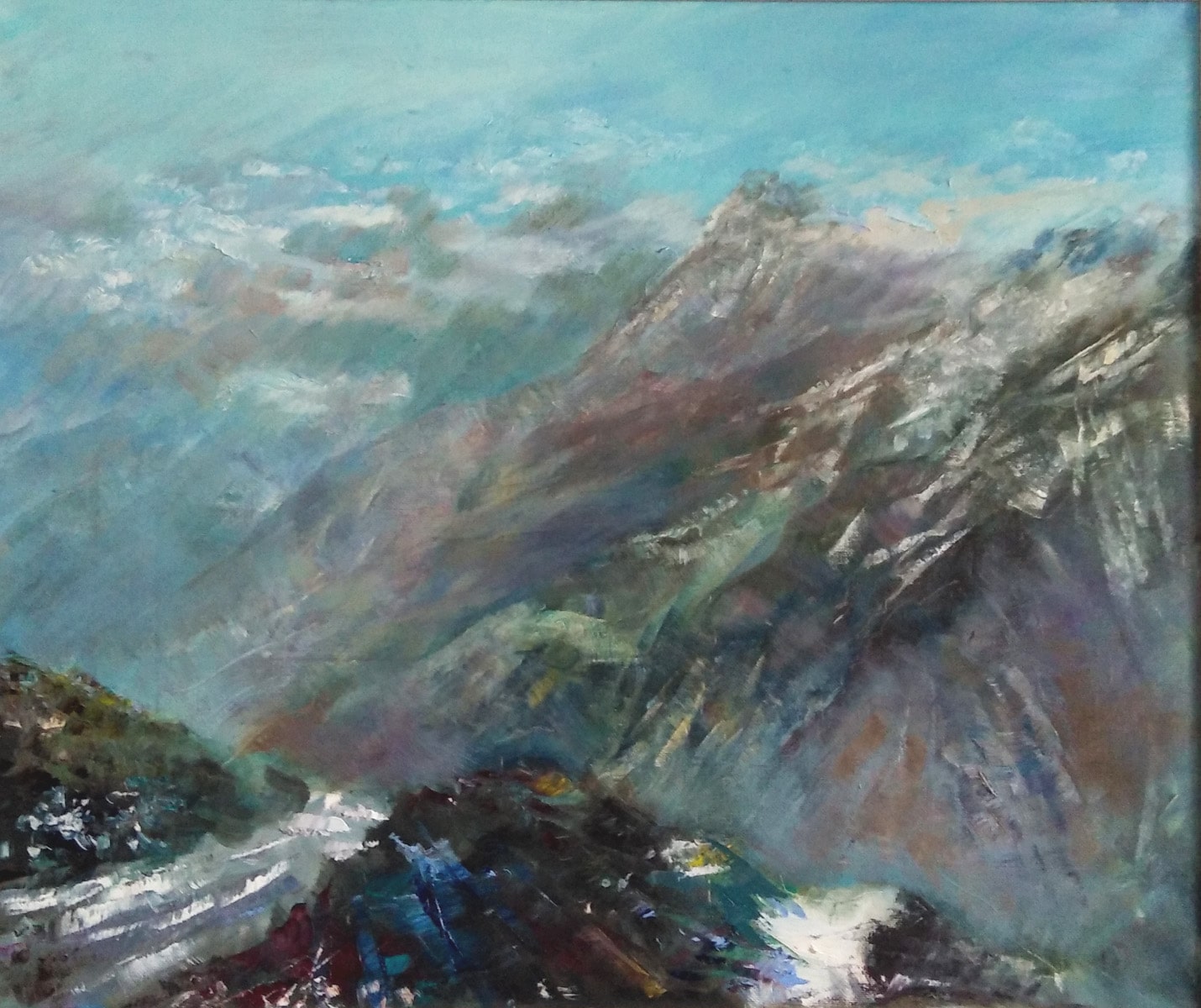 Эмоциональное изображение Эльбруса на картине выполненной маслом на холсте "Мои горы" художника Нины Дивинской (Волгоград)
