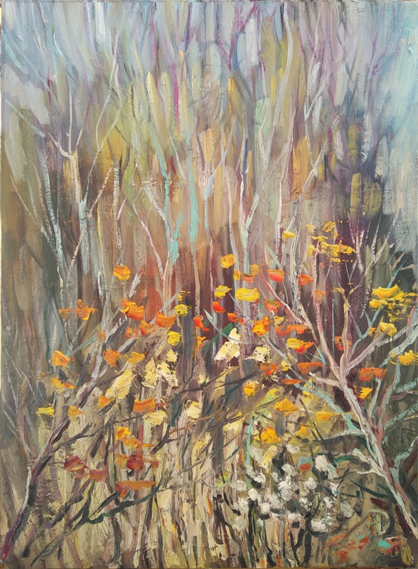 Осенний прохладный день на деревьях ещё красуется последняя листва картина художника Нины Дивинской (Волгоград)