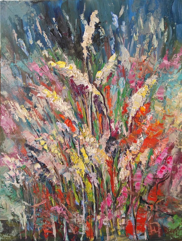 Палитра осенних красок передана через переплетение растительности картина художника Нины Дивинской (Волгоград)