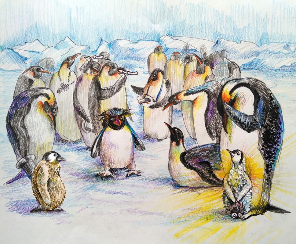 Иллюстрация к детской книге про пингвинёнка.
