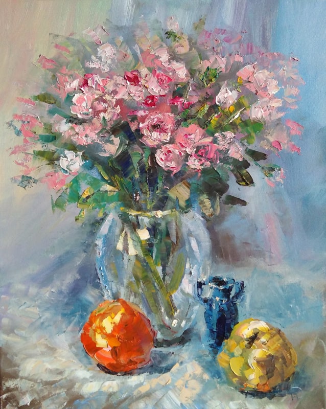 Картина «Розовое» 40×50 см – натюрморт с цветами роз