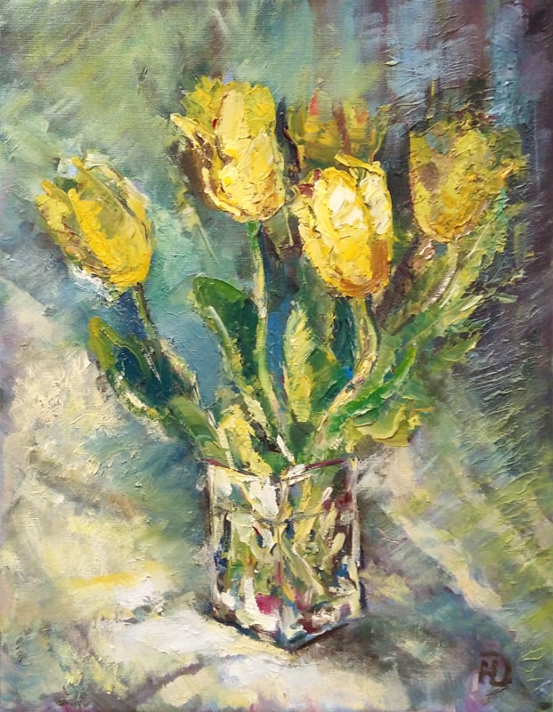 "Солнечные тюльпаны" в вазе написаны масляными красками.