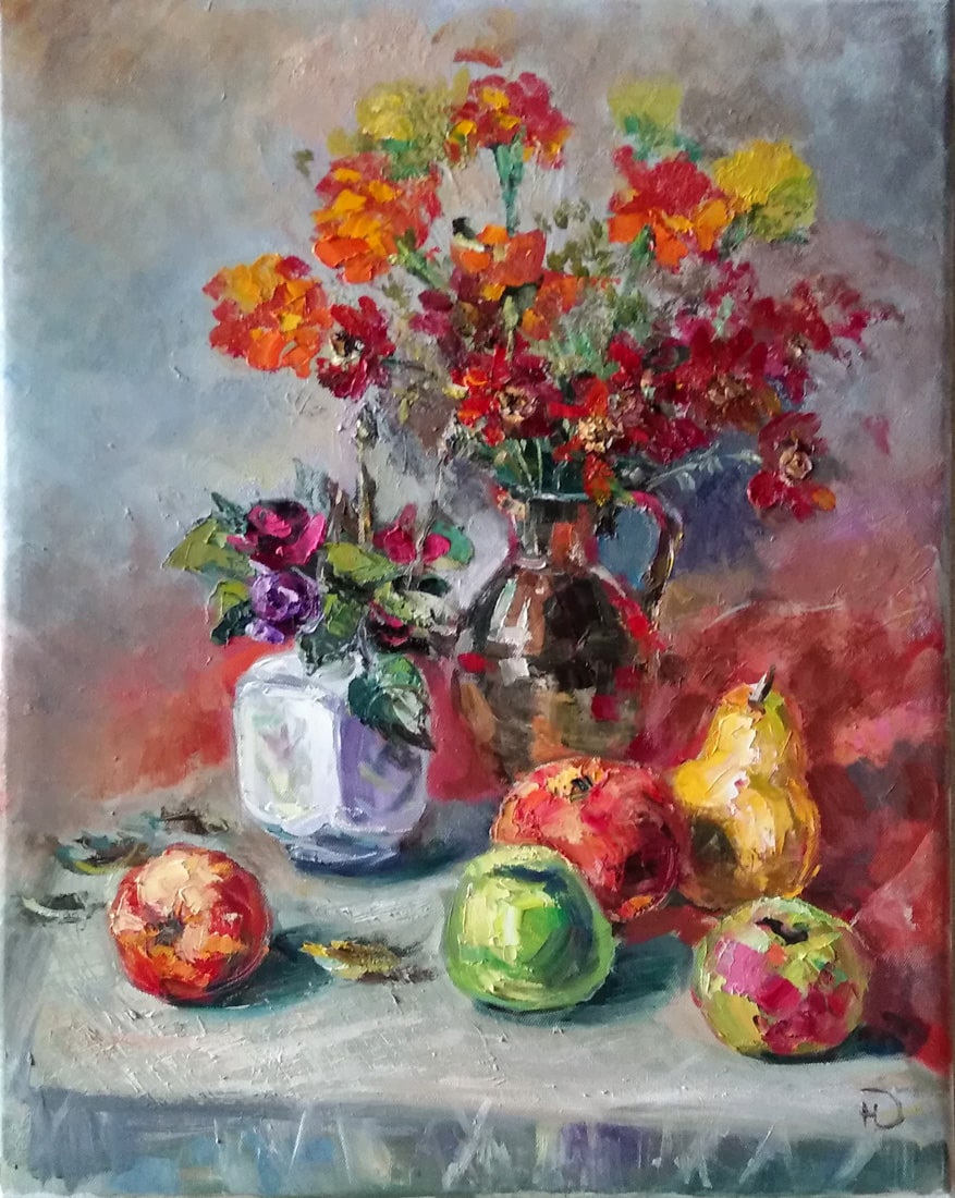 Осенний натюрморт с цветами и сочными фруктами Нина Дивинская Волгоград
