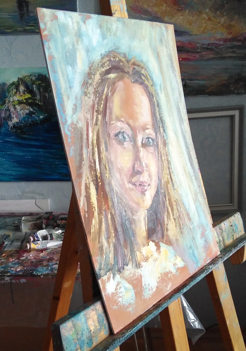 Портрет "Лиза" на холсте, натянутом на картон