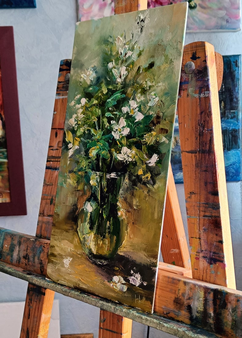 Холст с изображением букета белых цветов