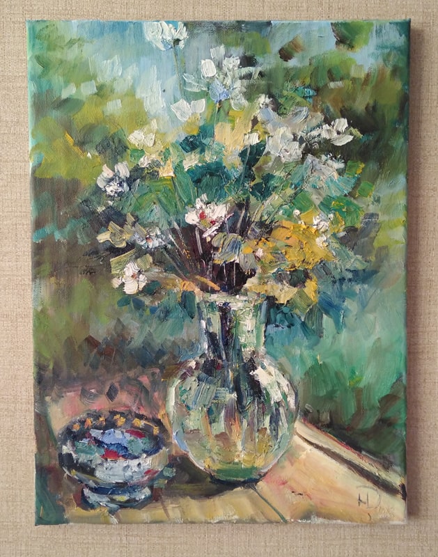 Картина "Дачный букет" с цветами жасмина.