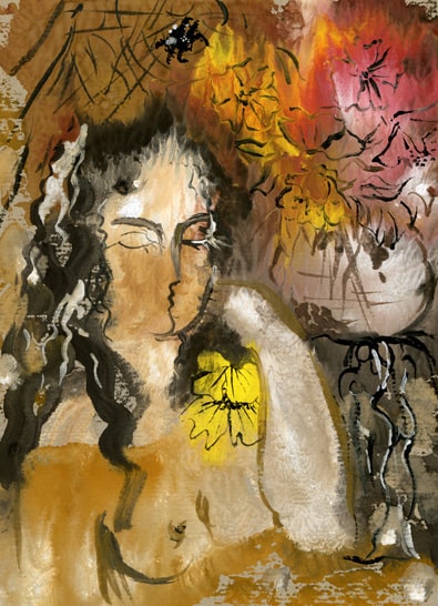 Вокруг обнажённой молодой женщины летают её мысли, аллегория  художника Нины Дивинской (Волгоград)