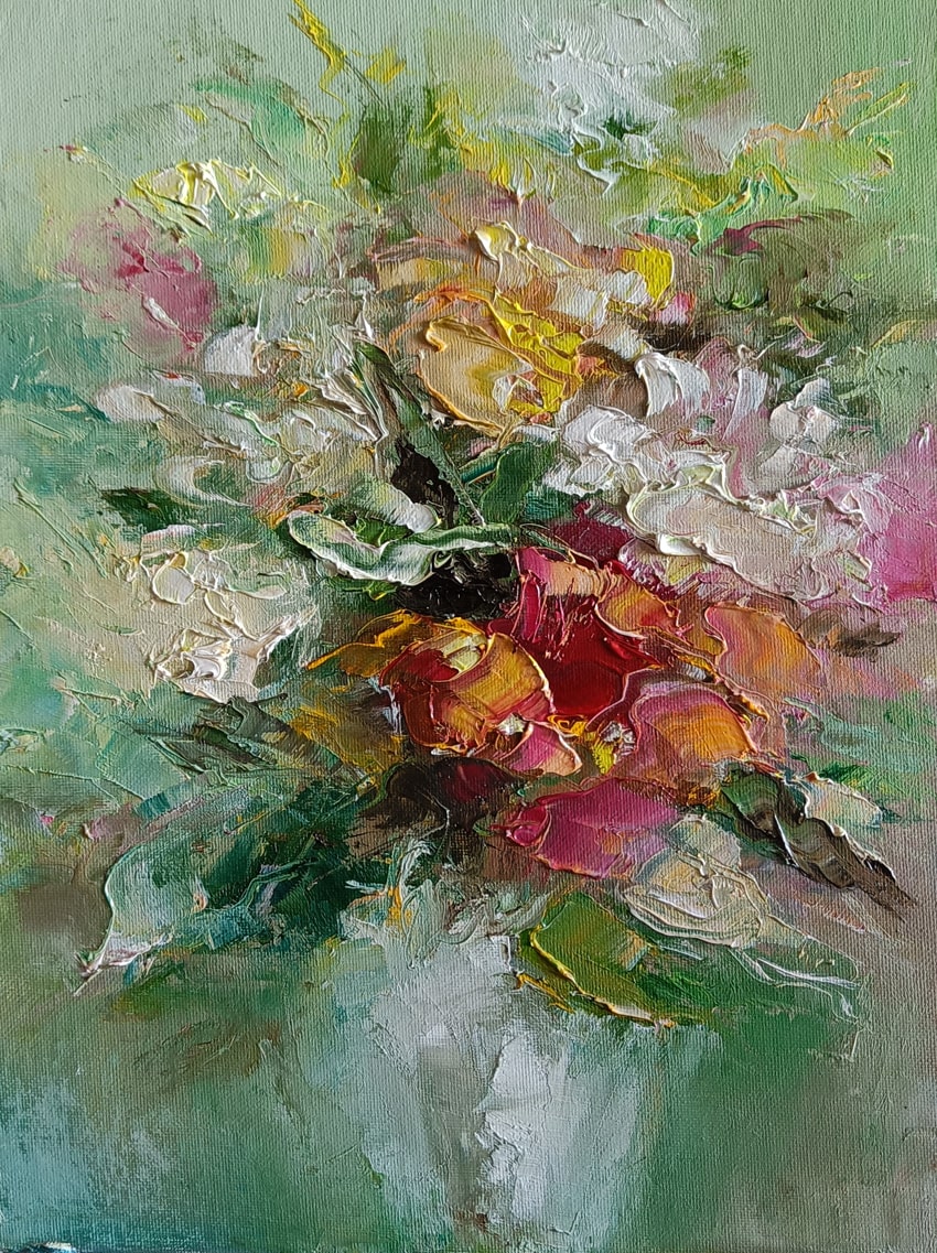 Картина маслом с цветочной композицией "Ноктюрн в красках" художника Нины Дивинской