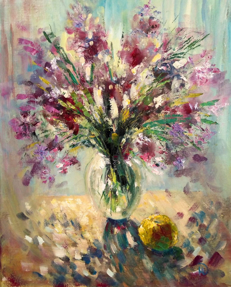 Холст с изображение полевых цветов в вазе художник Нина Дивинская (Волгоград)