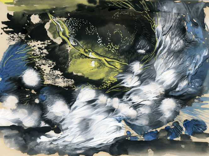 Нереальное, фантастическое пространство в абстрактной композиции "Полёт двоих" художника Нины Дивинской (Волгоград)