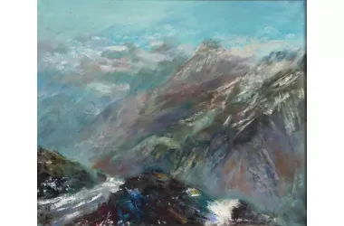 Эмоциональное изображение Эльбруса на картине выполненной маслом на холсте "Мои горы" художника Нины Дивинской (Волгоград)