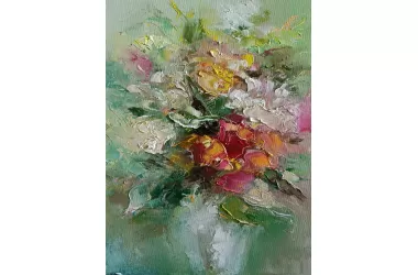 Картина маслом с цветочной композицией "Ноктюрн в красках" художника Нины Дивинской