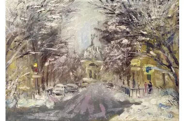 Картина маслом Волгоградский Планетарий на улице Мира зимой