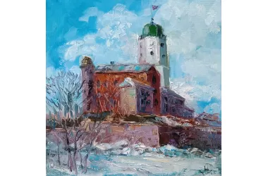 Картина маслом с городским пейзажем старого Выборга художник Нина Дивинская (Волгоград)