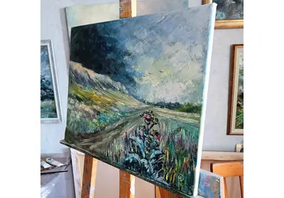 Холст на полрамнике с изображением эмоционального пейзажа.