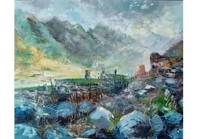 Картина «Синие бриллианты Осетии»: горный пейзаж Северной Осетии в солнечный день художницы Нины Дивинской