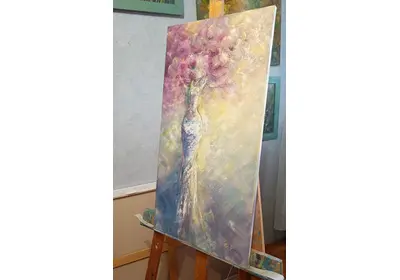 Полотно "Солнечное утро" с силуэтом девушки на подрамнике