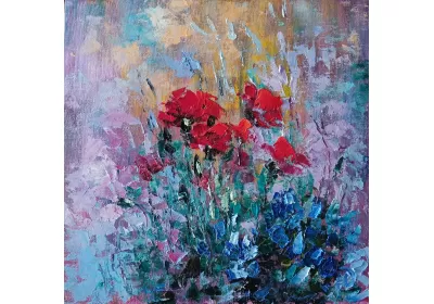 Красочное абстрактное изображение цветов на картин "Танец цветов" художник Нина Дивинская Волгоград