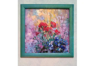 Картина "Танец цветов" с маками с раме.