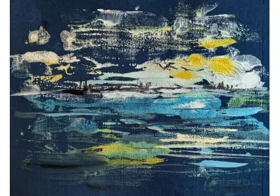 Монотипия "Зимний рассвет" с изображением рассвета морозной зимой художницы Нины Дивинской (Волгоград)
