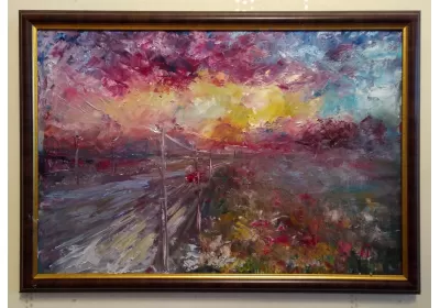 Картина "Закат на дороге" в раме