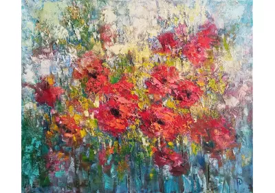 Абстрактное изображение цветов на картине "Цветочная импровизация" художника Нины Дивинской Волгоград