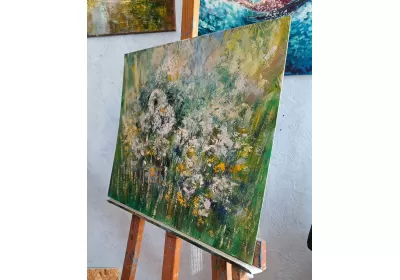 Интерьерная картина  "Лёгкий джаз одуванчиков" на грунтованном картоне