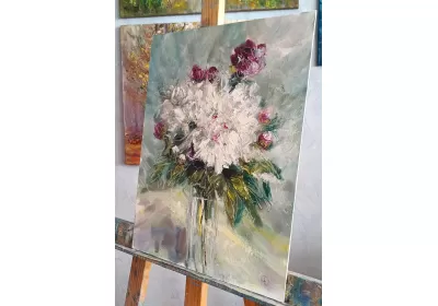 Холст на картоне с картиной масло "Лохматые персонажи"