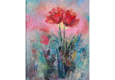 Картина маслом в абстрактной манере "Маки на закате" художника Нины Дивинской Волгоград