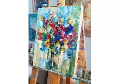 Холст на подрамнике с абстрактным цветочным букетом