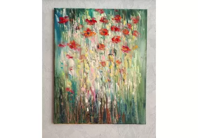 Картина маслом "На тонких ножках" на стене.