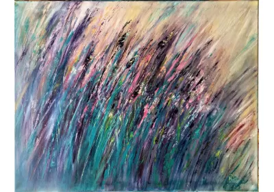 Цветные травы в картине маслом "Настроение" художницы Нины Дивинской