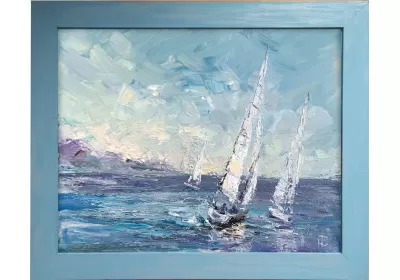 Картина маслом на холсте "Парусная регата". Художник Нина Дивинская.