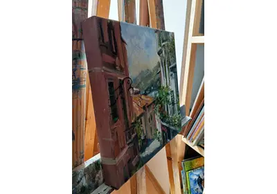 Холст на подрамнике с картиной маслом "Приморская улочка"