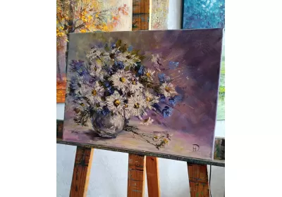 Холст на подрамнике с картиной маслом "Ромашки"