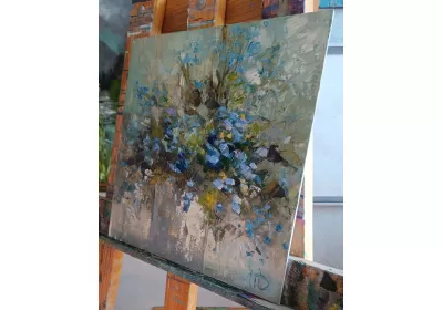 Холст на картоне с изображением нежных незабудок