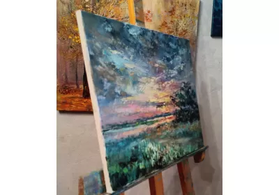 Холст на подрамнике с вечерним пейзажем