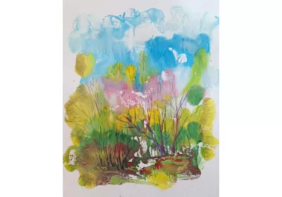 Рисунок "Весенний лес" в технике монотипия художник Нина Дивинская (Волгоград)