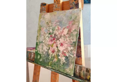 Холст на картоне с весенним сюжетом