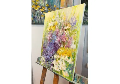 Картина маслом "Ароматы первоцветов" с гиацинтами, тюльпанами и анемонами