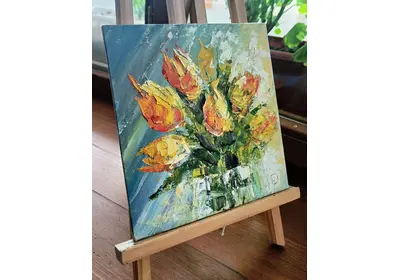 Картина маслом "Жёлтые тюльпаны": Солнечное сияние весны в вашем доме