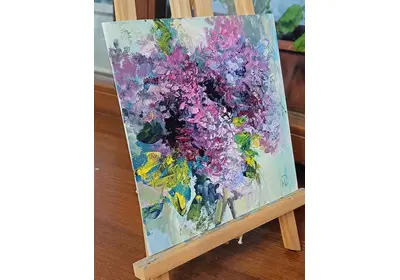 Картина маслом "Сиреневый звон": Весеннее пробуждение в деталях