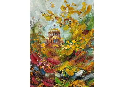 Картина маслом Храм Александра Невского Волгоград осень пейзаж художницы Нины Дивинской