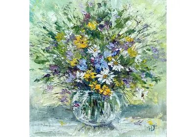 Картина маслом с  букетом полевых цветов художницы Нины Дивинской (Волгоград)