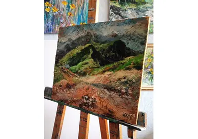 Картина маслом Тропинка в горах летний пейзаж художника Нины Дивинской (Волгоград)