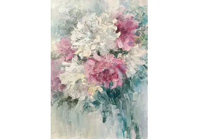 Картина маслом с воздушными пионами "Воздушные пионы" художника Нины Дивинской (Волгоград)