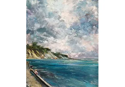 Картина маслом с изображением переменчивого неба над морем художницы Нины Дивинской.